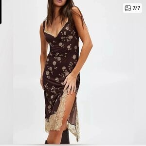 Free People Brown And Cream Slip Dress Small